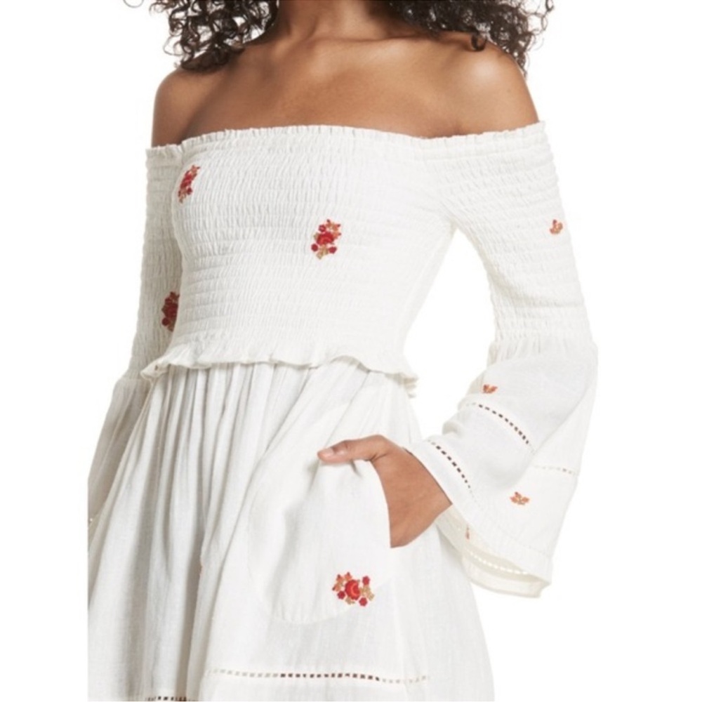 Free People White Floral Off-Shoulder Dress GUC